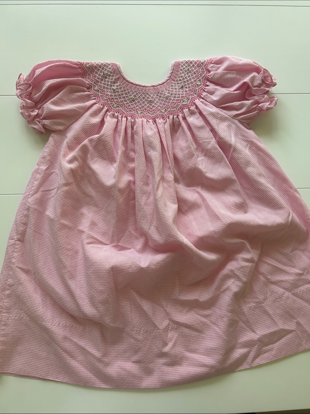 Pink Smocked Puff-Sleeve Kids Dress